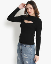 CUT OUT FRONT RIBBED KNIT TOP
