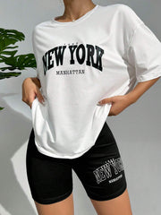 BLACK AND WHITE LETTER GRAPHIC DROP SHOULDER LOUNGE SET