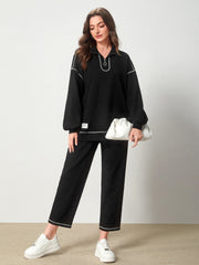 Stitching Drop Shoulder Quarter Zip Sweatshirt & Pants