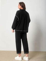 Stitching Drop Shoulder Quarter Zip Sweatshirt & Pants