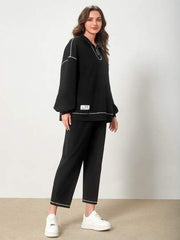 Stitching Drop Shoulder Quarter Zip Sweatshirt & Pants