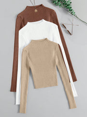 MOCK NECK RIBBED KNIT TOP