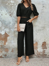 Women Puff Sleeve Crop Top & Wide Leg Pants