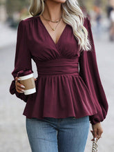 CASUAL V-NECK LONG SLEEVE RUCHED SHIRT