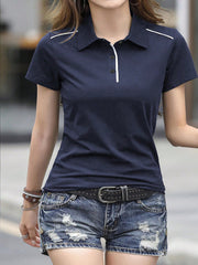 Women's Summer Contrast Color Polo Collar Short Sleeve Casual T-Shirt