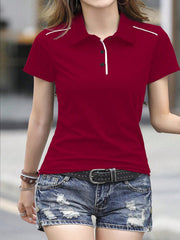 Women's Summer Contrast Color Polo Collar Short Sleeve Casual T-Shirt