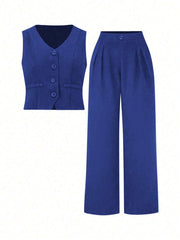 WOMEN'S SUMMER CASUAL COMMUTER SOLID COLOR VEST AND PANTS SET