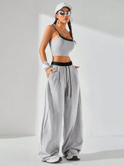 CASUAL SPORT KNIT TWO FAKE PIECES TANK TOP & PANTS