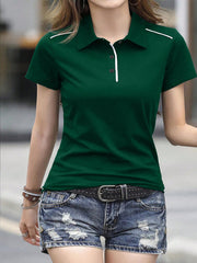 Women's Summer Contrast Color Polo Collar Short Sleeve Casual T-Shirt