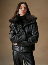 BLACK FLUFFY COLLAR LEATHER JACKET