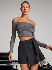 OFF SHOULDER KNIT LONG SLEEVE TOP