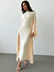 BOAT NECK LONG SLEEVE WAVY DRAPE DRESS