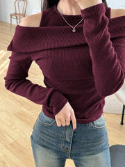 Women's Solid Color 2 In 1 Off Shoulder Fitted T-Shirt