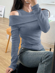 Women's Solid Color 2 In 1 Off Shoulder Fitted T-Shirt