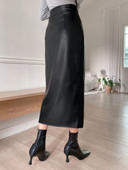 WOMEN'S PU LEATHER LONG SPLIT SKIRT