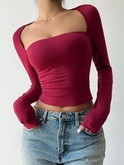 BACKLESS TIE-UP LONG SLEEVE SLIM FIT CASUAL TOP