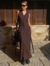 Women's 2pcs Set Solid Color Fitted Sleeveless V-Neck Vest And A-Line Skirt