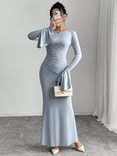 RUCHED ASYMMETRIC HEM TOP AND FISH TAIL MIDI SKIRT