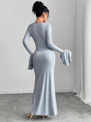 RUCHED ASYMMETRIC HEM TOP AND FISH TAIL MIDI SKIRT