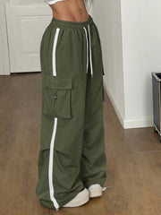 BASIC FLAP POCKET SIDE DRAWSTRING WAIST CARGO PANTS