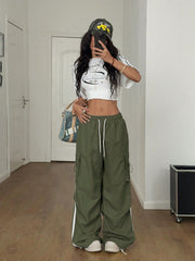 BASIC FLAP POCKET SIDE DRAWSTRING WAIST CARGO PANTS