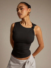 TWIST PLEATED SLEEVELESS CASUAL TANK TOP