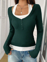 COLORBLOCK LONG SLEEVE CREW NECK TOP