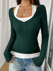 COLORBLOCK LONG SLEEVE CREW NECK TOP