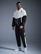 CONTRAST COLOR HOODED JACKET AND SWEATPANTS CASUAL SUIT