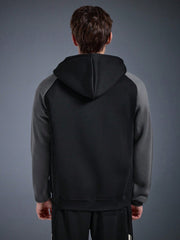 MEN'S FASHION COLOR BLOCK RAGLAN SLEEVE STRIPED HALF-ZIP HOODIE
