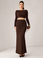 OFF SHOULDER TOP AND MERMAID HEM SKIRT SET