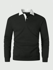 LOOSE FIT MEN'S COLOR BLOCK POLO LONG SLEEVE SWEATSHIRT