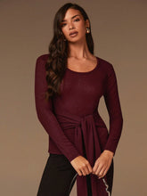 ROUND NECKLINE LONG SLEEVES WAIST TIE DETAIL TOP