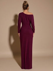 ASYMMETRIC SHOULDER FITTED KNIT DRESS