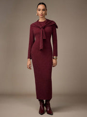 ROUND NECK FITTED LONG SLEEVE DRESS AND CLOAK
