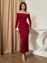 WOMEN'S ELEGANT OFF-SHOULDER TIE T-SHIRT AND SKIRT SET