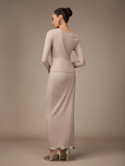 CREW NECK LONG SLEEVE TOP AND SKIRT