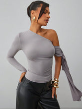 ASYMMETRIC SHOULDER RUCHED FITTED TOP