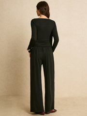ASYMMETRIC TIE-SHOULDER SLIM-FIT TOP & FLOWY WIDE-LEG TROUSER
