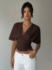 V-NECK SHORT SLEEVE KNIT TOP