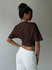 V-NECK SHORT SLEEVE KNIT TOP