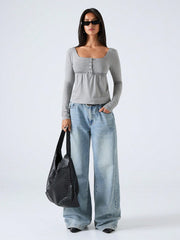 FRONT BUTTON LONG SLEEVE CASUAL SHIRT