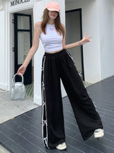 COLOR BLOCK BOW TIE DECORATED STRAIGHT PANTS