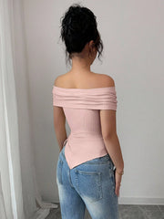 OFF SHOULDER SHORT SLEEVE FITTED TOP