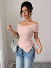 OFF SHOULDER SHORT SLEEVE FITTED TOP