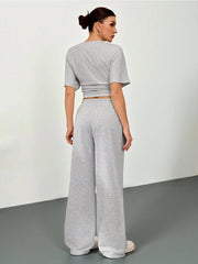 ROUND NECK BATWING SHORT SLEEVE T-SHIRT AND PANTS