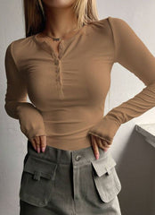 HALF BUTTON RIBBED KNIT TEE