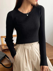 RIBBED KNIT ROUND NECK TEE - OFF WHITE