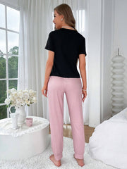 DUSTY PINK COMFY LETTER GRAPHIC PJ SET