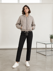 GINGHAM TEXTURED ZIP-UP HOODED JACKET